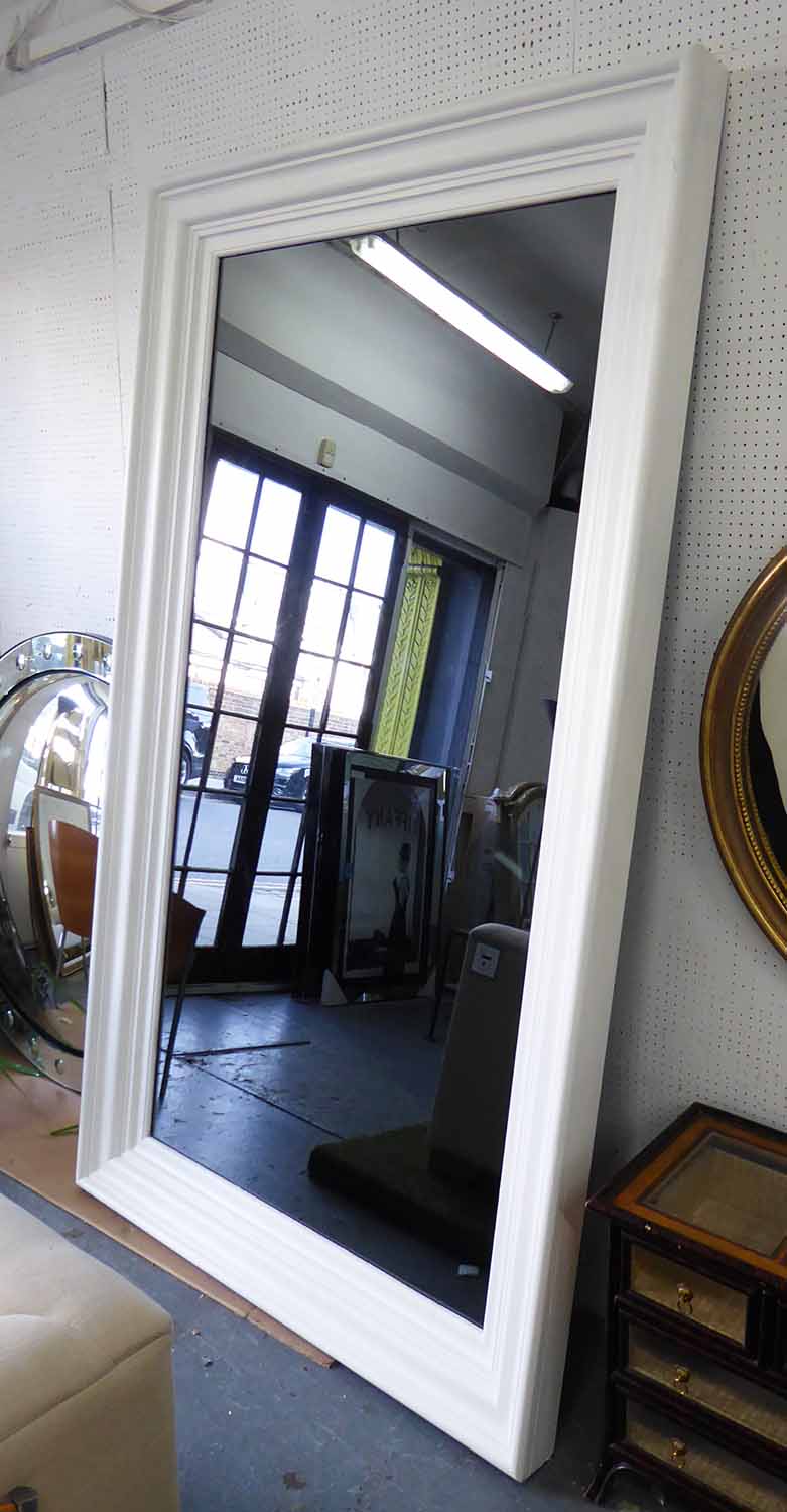 MIRROR, vintage American, smoked glass plate with later white painted frame, 245cm x 136cm.