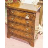 BACHELOR'S CHEST, George II design burr walnut with foldover top and four long drawers,