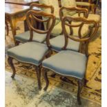 DINING CHAIRS, a set of four Victorian rosewood with blue stuffover seats.