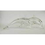 MURANO GLASS, a large pair of dolphins, each signed, largest 47.5cm long.