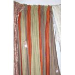 CURTAINS, two pairs, rust and green striped linen reputedly from Ralph Lauren,