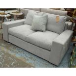 LONDON SOFAS LOVE SEAT, grey finish on block feet, 153cm W x 90cm D x 74cm H.