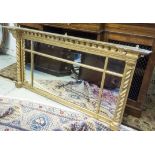 OVERMANTEL MIRROR, Regency gilt wood with a divided plate, ball detail and barley twist columns,