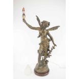 A LARGE BRONZED SPELTER LAMP, circa 1890, 98cm H.