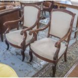 FAUTEUILS, a pair, 19th century French Charles X mahogany newly upholstered in ecru linen, 57cm W.