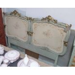 HEADBOARD, 18th century French style of shaped form in painted and gilt finish, 200cm W x 133cm H.