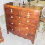 HALL CHEST, Regency flame mahogany of adapted shallow proportions with four long drawers,