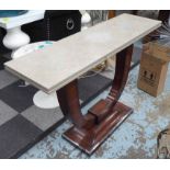 CONSOLE TABLE, Art Deco style having a grey stone rectangular top on U shaped base,