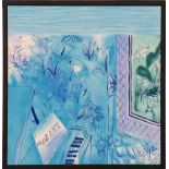 DIANA RAOUL DUFY 'Mozart', textile, 75cm x 70cm, framed and glazed.