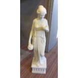 ALABASTER FIGURE, of a Classical Female water carrier on a square platform plinth base, 80cm H.
