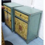CHINESE SIDE CABINET, a pair, with a decorative painted finish, each 49cm W x 35cm D x 70cm.