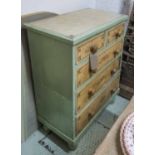 CHEST, Victorian painted of two short and three long drawers on turned supports,