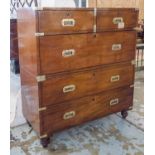 CAMPAIGN CHEST, 19th century mahogany and brass bound, in the manner of 'Army & Navy' suppliers,