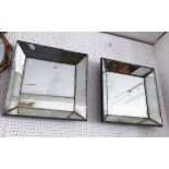 WALL MIRRORS, a pair, mid 20th century style bevelled glass, 50cm x 50cm.