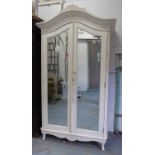 ARMOIRE, cream painted, double fronted, mirrored, 114cm W x 200cm H x 57cm D.