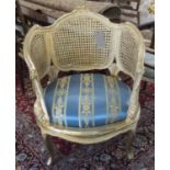 BERGERE, gilt with carved back and broad upholstered seat, 71cm W.