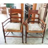 ARTS AND CRAFTS CARVER CHAIRS, a pair, early 20th century oak framed of Liberty design,