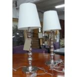 RALPH LAUREN LAMPS, a pair, chrome graduated ball design with white shades, 78cm H.