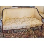 SOFA, late 19th century mahogany in yellow damask on castors, 150cm W.