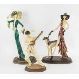 LIMITED EDITION COMPOSITION SCULPTURES, three Art Deco figures, signed A Saulill 512/3500 186/3500.