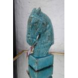STUDY OF A HORSE, Arabic style blue glazed finish, 43cm H.