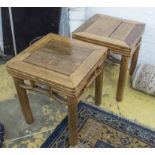 LOW TABLES, a pair, 19th century Chinese elm, each 43cm W x 43cm D x 51cm H (with faults).
