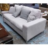 LONDON SOFAS, two seater, grey finish on polished metal feet, 200cm W.