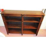 LOW OPEN BOOKCASE, mahogany with half reeded turned column uprights enclosing shelves,