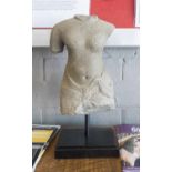 STONE TORSO, Asian carved on stand, of small proportions, 32cm H.