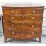 BOWFRONT CHEST, early 19th century flame mahogany with two short above three long drawers,