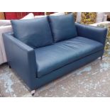 CAMERICH SOFA, with blue leather upholstery, 166cm L x 68cm H.