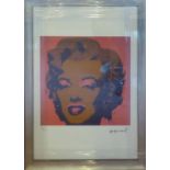 ANDY WARHOL 'Marilyn', lithograph, numbered ed of 100, from Leo Castelli Gallery NY, 61cm x 43cm,