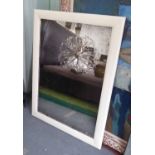WALL MIRROR, continental style with gesso frame and antiqued plate, 103cm x 75cm.