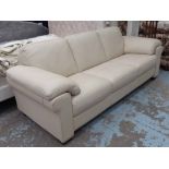 NATUZZI SOFA, three seater, cream leather, 230cm W x 92cm D.