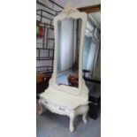 DRESSING MIRROR, French style cream painted with drawer to base, 88cm W x 187cm H.