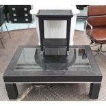 LOW TABLE, in black faux crocodile skin frame, glass top, 121cm W x 81cm D x 42cm H,