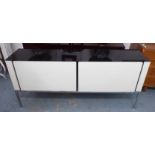 SIDEBOARD, the Verre Noire top on a white gloss base, with internal drawers,