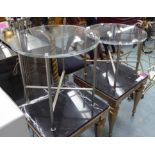 SIDE TABLES, two, by Natuzzi, circular glass tops on metal supports, each 60cm W one 61cm H,
