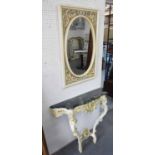 CONSOLE TABLE, ornately carved and painted, with marble top, 88cm x 28cm x 86cm H,