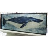 PICTURE OF A BLUE WHALE, in a black frame, 43cm x 120cm.