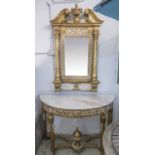 CONSOLE TABLE, Louis XV style, gilded with marble top, 123cm x 53cm x 84cm H, matching mirror above,