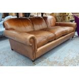 LEATHER 'CHAIRS OF BATH LANSDOWN' SOFA, three seater, in tanned leather, 215cm L x 105cm W x 76cm H.