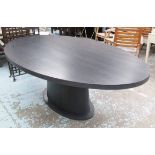 DINING TABLE, oval, black ash top on pedestal support, 210cm x 125cm x 75cm H.