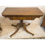 CARD TABLE, Regency period, rosewood, simulated rosewood and brass inset,