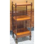 WHATNOT, early 19th century mahogany, with finials and three tiers on turned supports,
