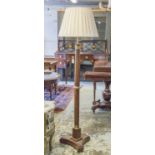 STANDING LAMP, part Empire, mahogany and brass mounted, with cream shade (adapted), 174cm H.