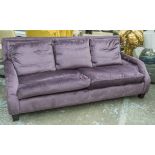 ANDREW MARTIN SOFA, purple velvet, with cushion seat and back, 227cm W.