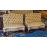 WINDOW SEATS, a pair, 19th century, of small proportions, buttoned cream damask,