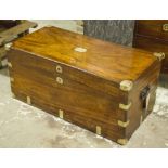 TRUNK, 19th century, camphorwood and brass bound, with rising lid and carrying handles,