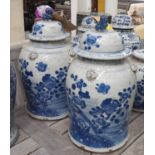 TEMPLE JARS, a pair, Chinese export style, blue and white, 50cm H.
